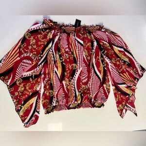 *NWT Ashley Stewart Blouse Women’s Plus Sz 30/32  Red Multicolor  Wing Sleeves